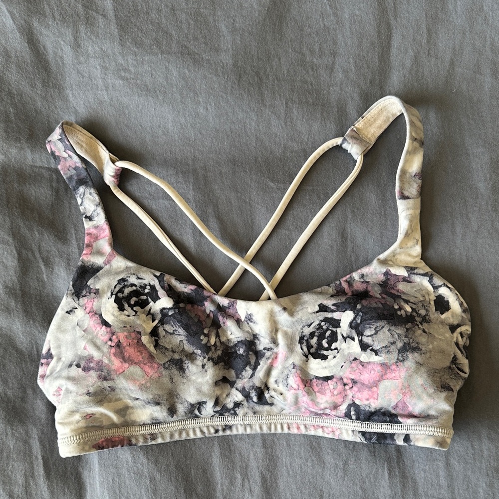 lululemon athletica Floral Print Sports Bra - Pink, Gray, Cream